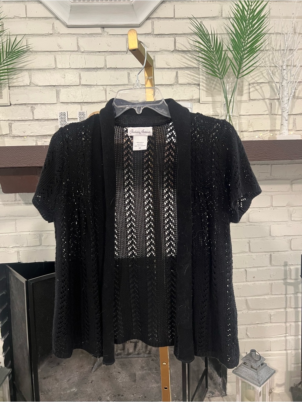 Piazza Sempione Black Openwork Short-Sleeve Knit Cardigan